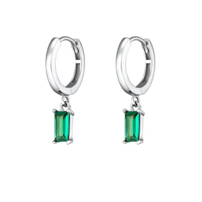 Scream Pretty Women's Silver / Green Silver Green Baguette Charm Hoop Earrings