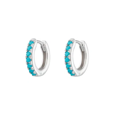 Scream Pretty Women's Silver Huggie Earrings With Turquoise Stones In Metallic