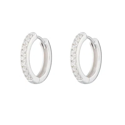 Scream Pretty Women's Silver Large Huggie Earrings With Clear Stones In White