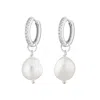 Scream Pretty Women's Silver Large Sparkle Huggie Earrings With Baroque Pearl In Metallic