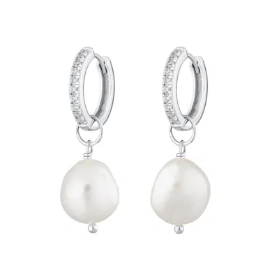 Scream Pretty Women's Silver Large Sparkle Huggie Earrings With Baroque Pearl