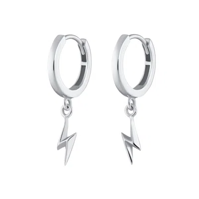 Scream Pretty Women's Silver Lightning Bolt Charm Hoop Earrings In White