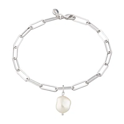 Scream Pretty Women's Silver Long Link Bracelet With Baroque Pearl In White