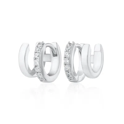 Scream Pretty Women's Silver Mismatched Double Huggie Earrings With Clear Stones In Metallic
