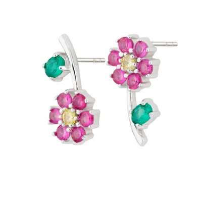Scream Pretty Women's Silver Mismatched Flower Stud Earrings