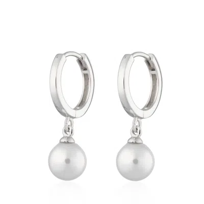 Scream Pretty Women's Silver Modern Pearl Huggie Hoop Earrings In Metallic