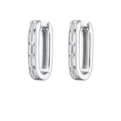 Scream Pretty Women's Silver Oval Baguette Hoop Earrings With Clear Stones