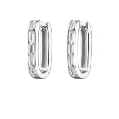 Scream Pretty Women's Silver Oval Baguette Hoop Earrings With Clear Stones In White