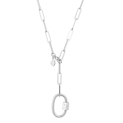 Scream Pretty Women's Silver Oval Carabiner Long Link Chain Necklace In Metallic