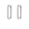 Scream Pretty Women's Silver Oval Huggie Hoop Earrings With Clear Stones In Metallic