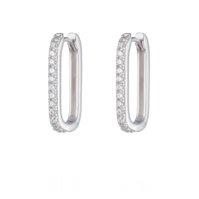Scream Pretty Women's Silver Oval Huggie Hoop Earrings With Clear Stones In Metallic