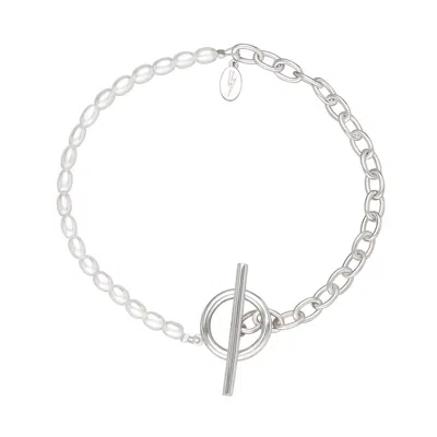 Scream Pretty Women's Silver Pearl & Chain T-bar Bracelet In Metallic