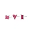 Scream Pretty Women's Silver / Pink Silver Fuchsia Set Of Three Stud Earrings In Pink