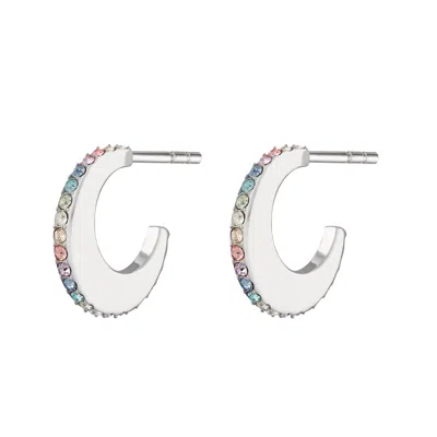 Scream Pretty Women's Silver Rainbow Crescent Hoop Earrings In White