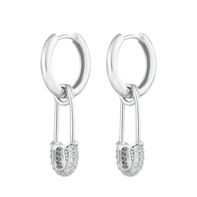 Scream Pretty Women's Silver Safety Pin Charm Hoop Earrings In White
