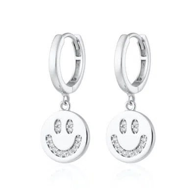 Scream Pretty Women's Silver Smiley Face Charm Hoop Earrings