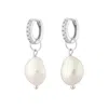 Scream Pretty Women's Silver Sparkle Huggie Earrings With Baroque Pearls In White