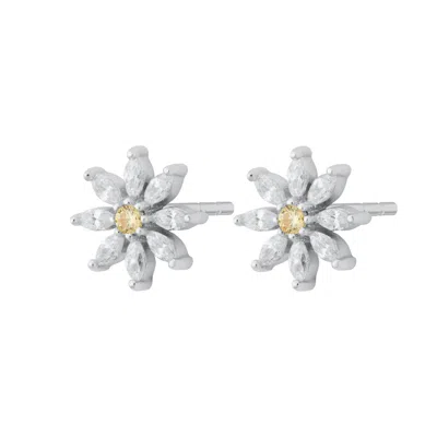 Scream Pretty Women's Silver Sparkling Flower Stud Earrings In Gold