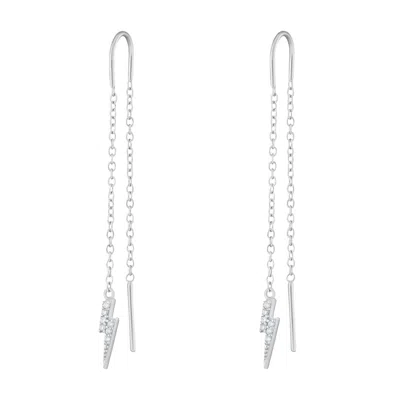 Scream Pretty Women's Silver Sparkling Lightning Bolt Threader Earrings In Metallic