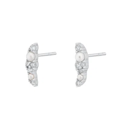 Scream Pretty Women's Silver Sparkling Pearl Ear Climber Stud Earrings