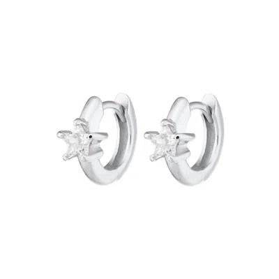 Scream Pretty Women's Silver Sparkling Single Star Huggie Earrings In White