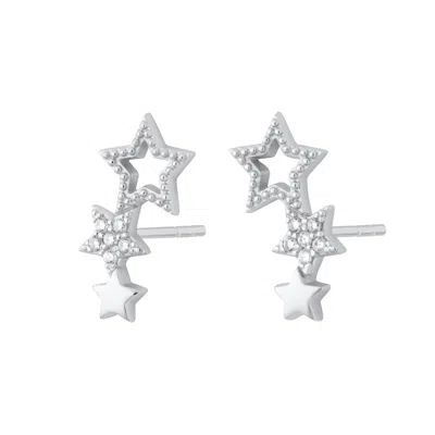 Scream Pretty Women's Silver Star Ear Climber Stud Earrings In White