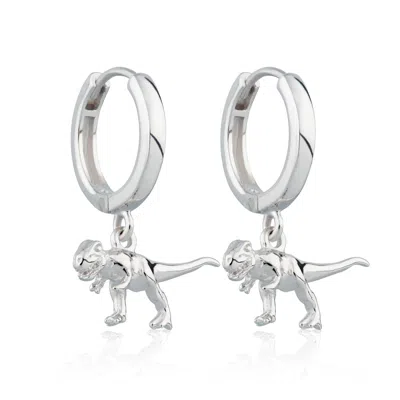 Scream Pretty Women's Silver T-rex Dinosaur Hoop Earrings