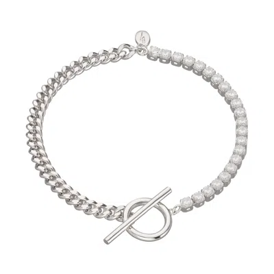 Scream Pretty Women's Silver Tennis & Curb Chain Bracelet With T Bar Clasp In Metallic
