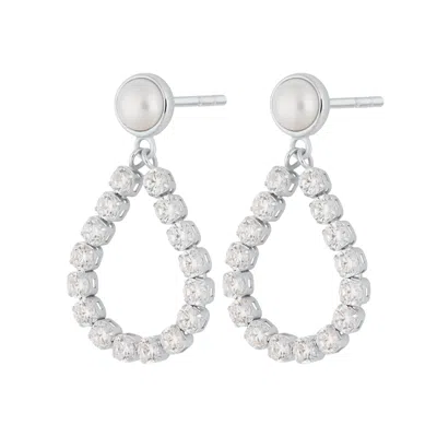 Scream Pretty Women's Silver Tennis & Pearl Teardrop Stud Earrings In Metallic