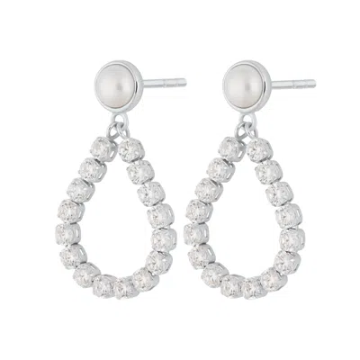 Scream Pretty Women's Silver Tennis & Pearl Teardrop Stud Earrings
