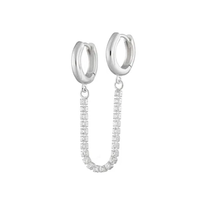Scream Pretty Women's Silver Tennis Chain Double Huggie Earring In Metallic