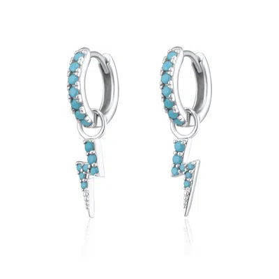 Scream Pretty Women's Silver Turquoise Lightning Bolt Charm Hoop Earrings