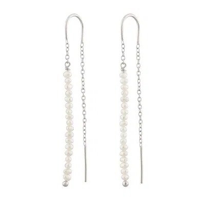 Scream Pretty Women's Silver / White Silver Pearl Threader Earrings In Metallic