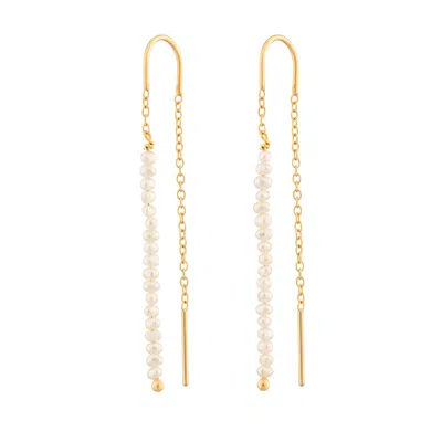 Scream Pretty Women's White / Gold Gold Pearl Threader Earrings