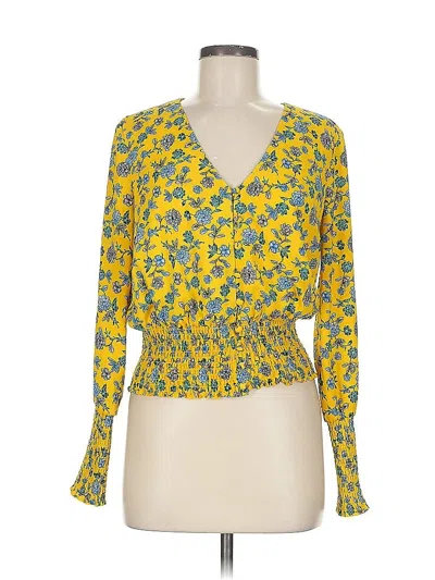 Pre-owned Scripted Long Sleeve Blouse In Yellow