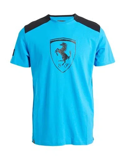 Scuderia Ferrari Man T-shirt Azure Size L Cotton In Blue