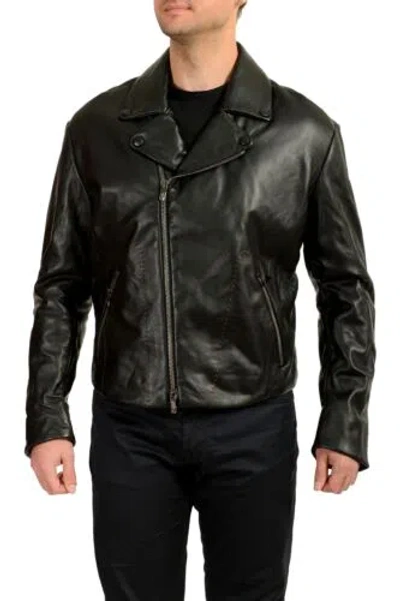 Pre-owned Scuderia Ferrari Men's Black 100% Leather "biker" Bomber Jacket Us Xl It 54