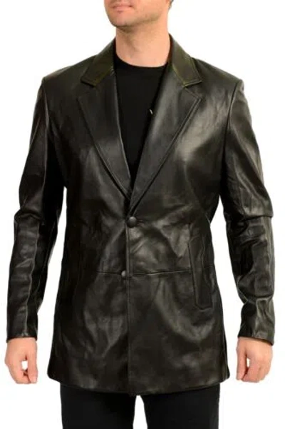 Pre-owned Scuderia Ferrari Men's Black 100% Leather Sport Coat Blazer Us M It 50