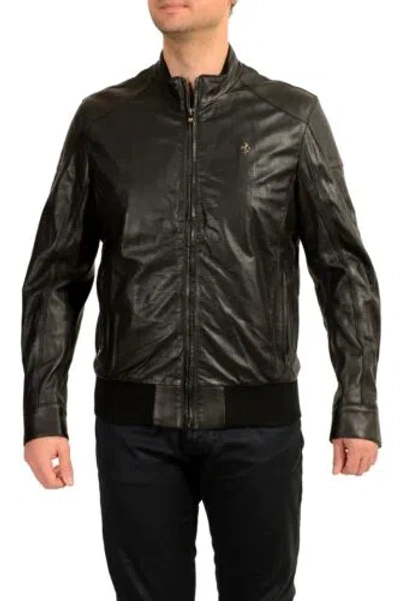 Pre-owned Scuderia Ferrari Men's Black Perforated 100% Leather Bomber Jacket Us 2xl It 56
