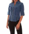 Scully 3/4 Sleeve Cotton Western Shirt In Dark Blue In Blue