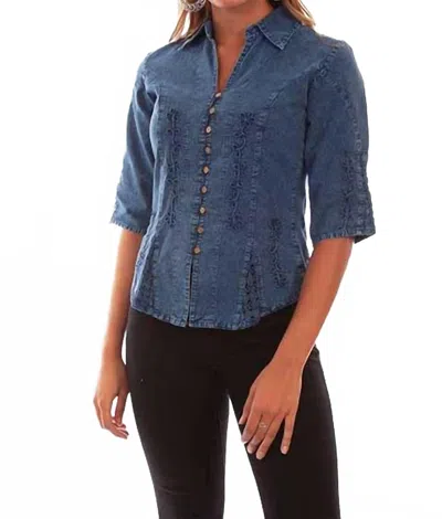 Scully 3/4 Sleeve Cotton Western Shirt In Dark Blue