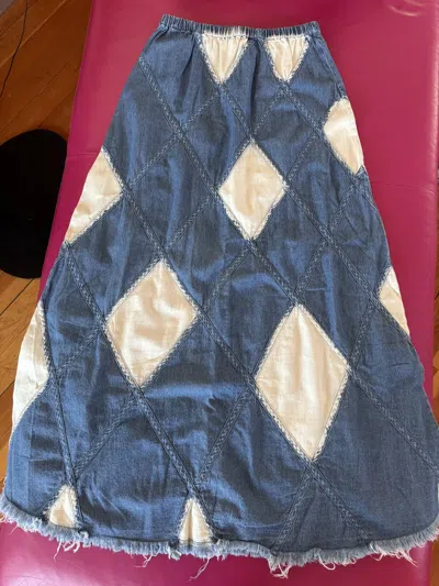 Scully Acid Wash Diamond Panels 100% Cotton Maxi Skirt In Denim In Multi