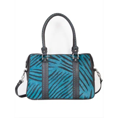 Scully B114-hb-one 100 Percent Leather Hair On Calf Handbag- Black & Turquoise In Multi