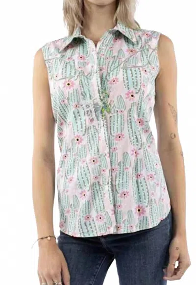 Scully Cactus Pearl Snap Sleeveless Top In Green Multi