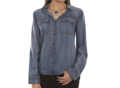 Scully Denim Hi Lo Blouse In Blue In Gray