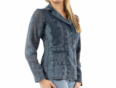 Scully Embroidered Cotton Blazer In Denim Blue In Gray