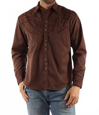 Scully Floral Tooled Embroidery Western Shirt In Mocha In Brown