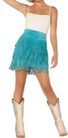 Scully Fringe Tiered Suede Mini Skirt In Turquoise