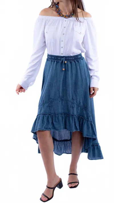 Scully High Low Drawstring Skirt In Denim Blue