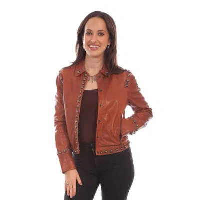 Pre-owned Scully Ladies Studded Brown Leather Jacket L1090-154